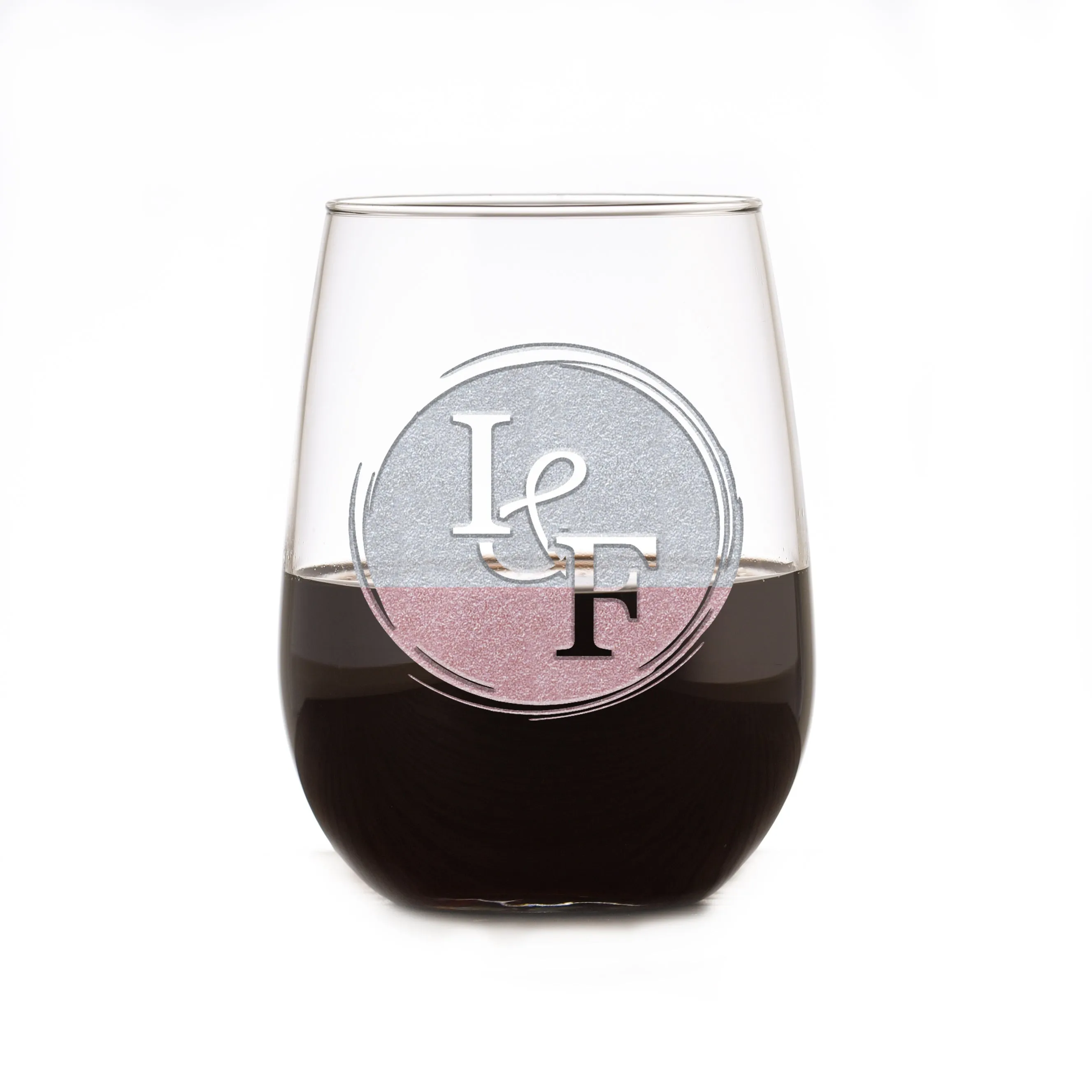 Bride and Groom Monogram Stemless Wine Glass