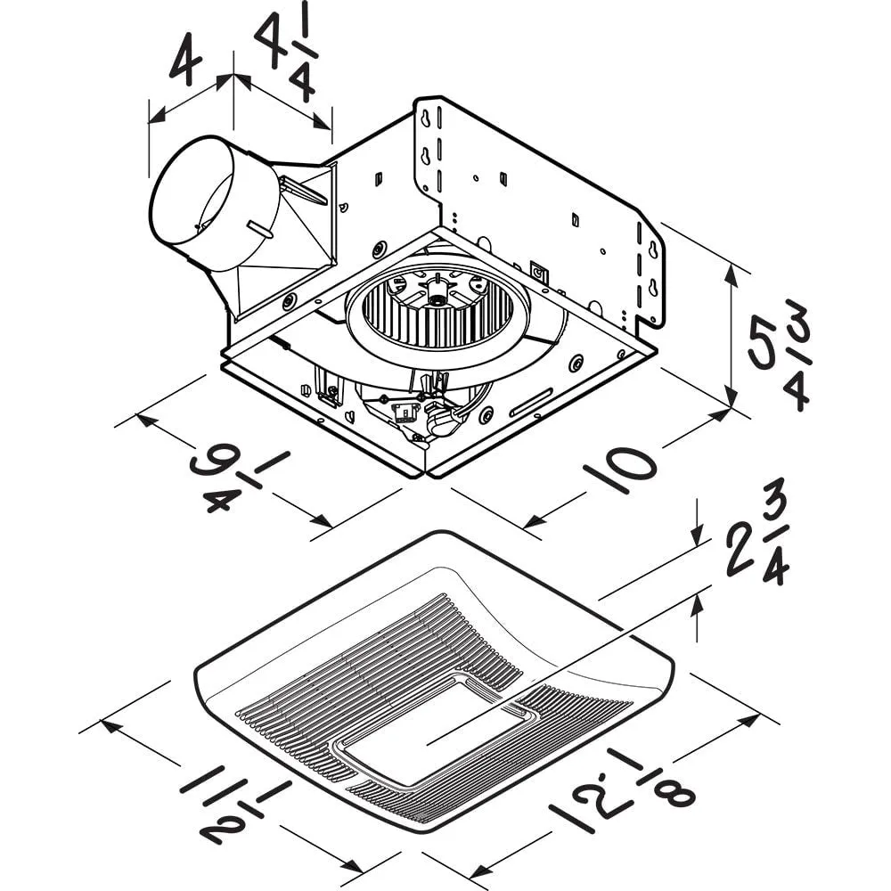 Broan Nutone A70L Flex Series 70 CFM Ceiling Roomside Installation Bathroom Exhaust Fan with Light