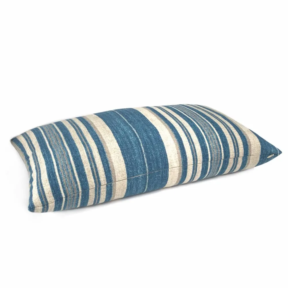 Cape Cod Blue Beige Stripe Cotton Print Pillow Cover