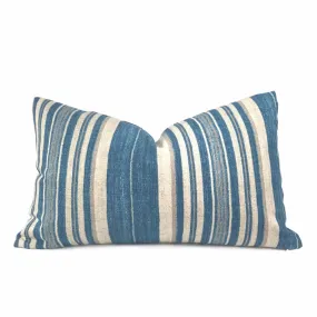 Cape Cod Blue Beige Stripe Cotton Print Pillow Cover