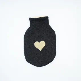 Charcoal Grey and Palest Yellow Cashmere Small Hot Water Bottle