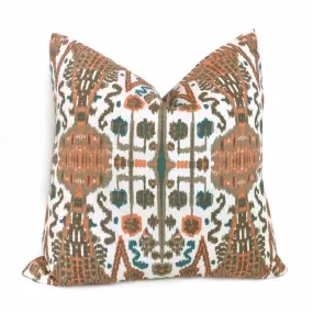 (CLEARANCE) Bombay Orange Teal Brown Cream Ikat Pillow Cover (Made from Lacefield Designs Fabric)