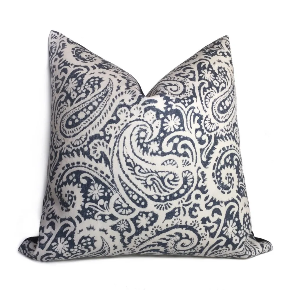 (CLEARANCE) Kravet Arta Indigo Blue Off-White Paisley Linen Pillow Cover