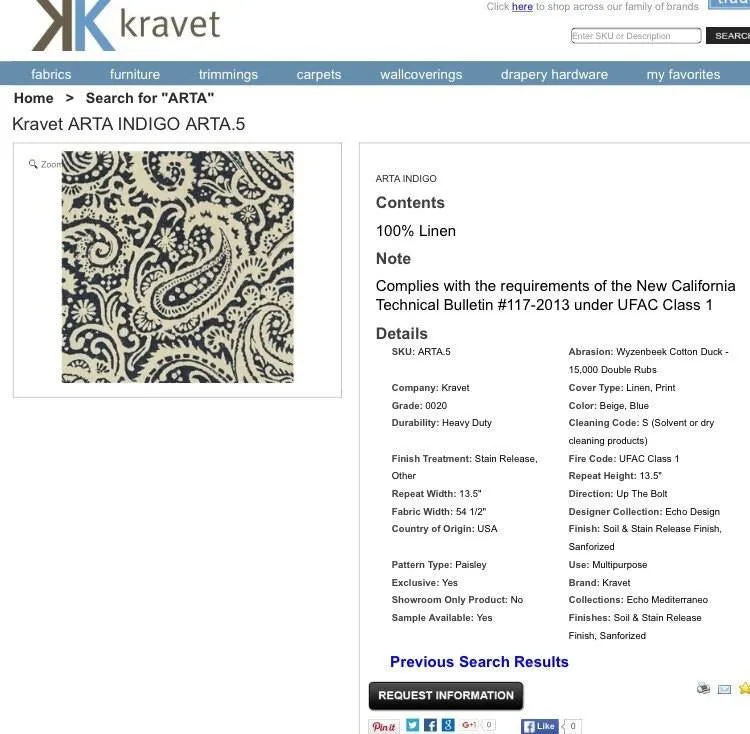 (CLEARANCE) Kravet Arta Indigo Blue Off-White Paisley Linen Pillow Cover