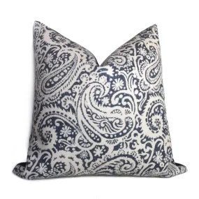 (CLEARANCE) Kravet Arta Indigo Blue Off-White Paisley Linen Pillow Cover