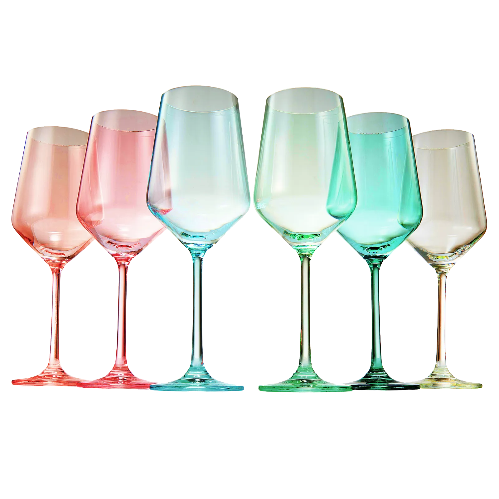 Colored Crystal Wine Glass Set of 6, Gift For Mothers Day, Her, Wife, Mom Friend - Large 12 oz Glasses, Unique Italian Style Tall Drinkware - Red & White, Dinner, Beautiful Glassware - (Summer) by The Wine Savant