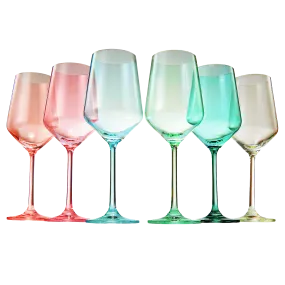 Colored Crystal Wine Glass Set of 6, Gift For Mothers Day, Her, Wife, Mom Friend - Large 12 oz Glasses, Unique Italian Style Tall Drinkware - Red & White, Dinner, Beautiful Glassware - (Summer) by The Wine Savant