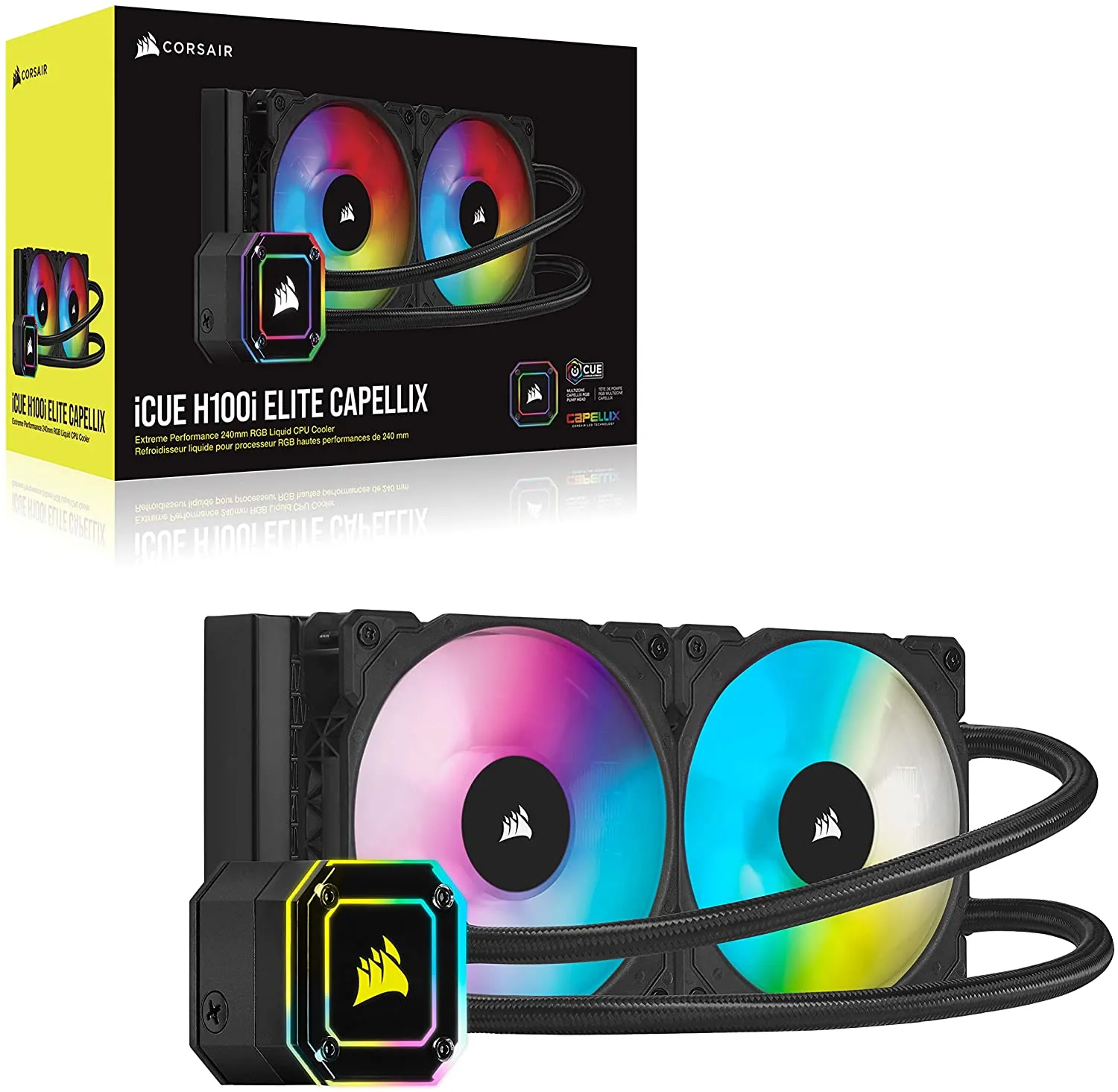 Corsair iCUE H100i ELITE Capellix Liquid CPU Cooler, 33 Ultra-Bright RGB LEDs, Two 120mm ML RGB Series PWM Fans, 400 to 2,400 RPM, CW-9060046-WW Black