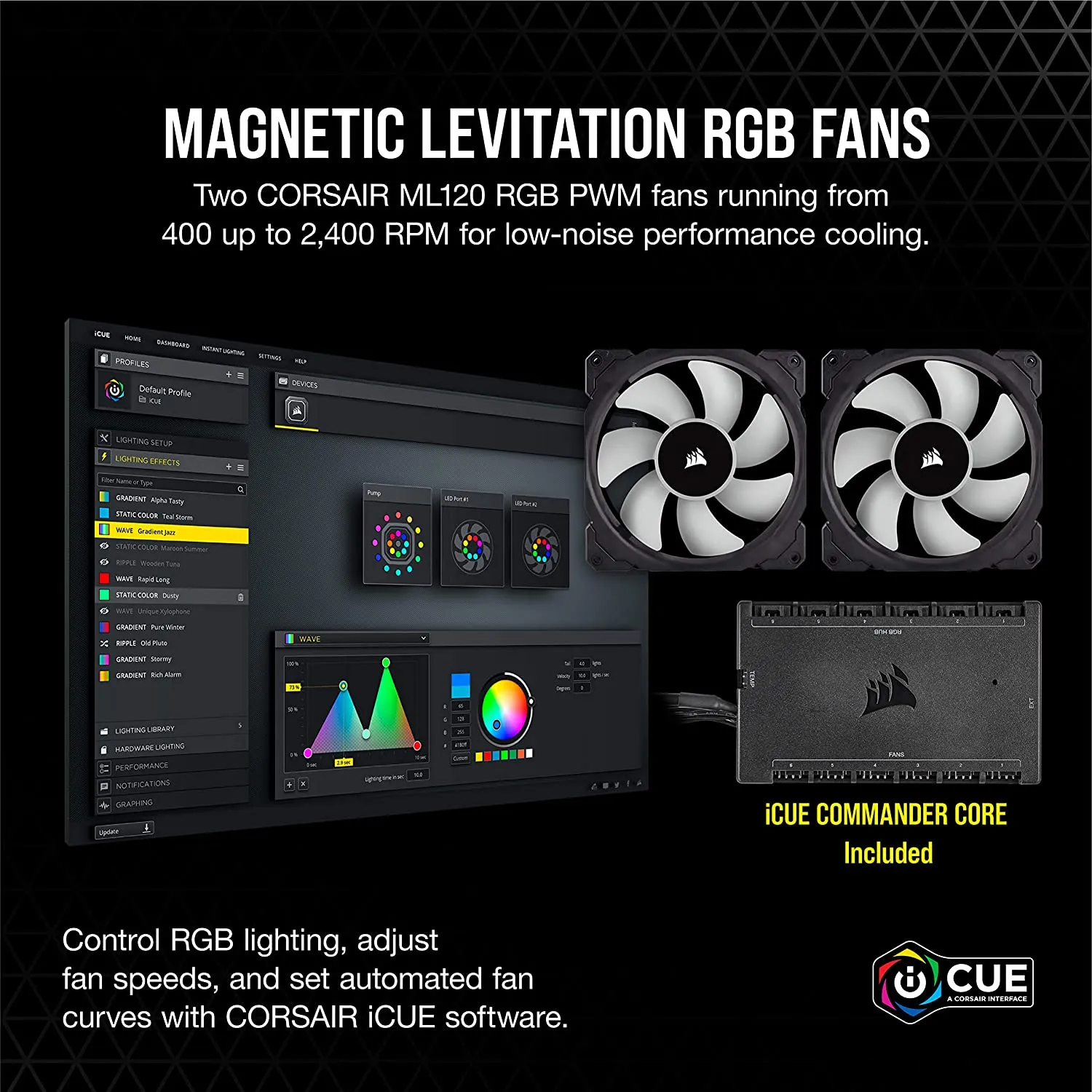 Corsair iCUE H100i ELITE Capellix Liquid CPU Cooler, 33 Ultra-Bright RGB LEDs, Two 120mm ML RGB Series PWM Fans, 400 to 2,400 RPM, CW-9060046-WW Black