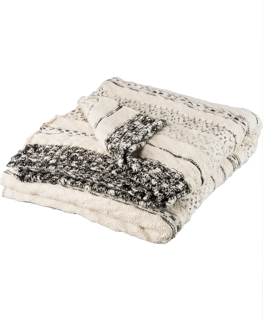 Cream and Black Knit Blanket