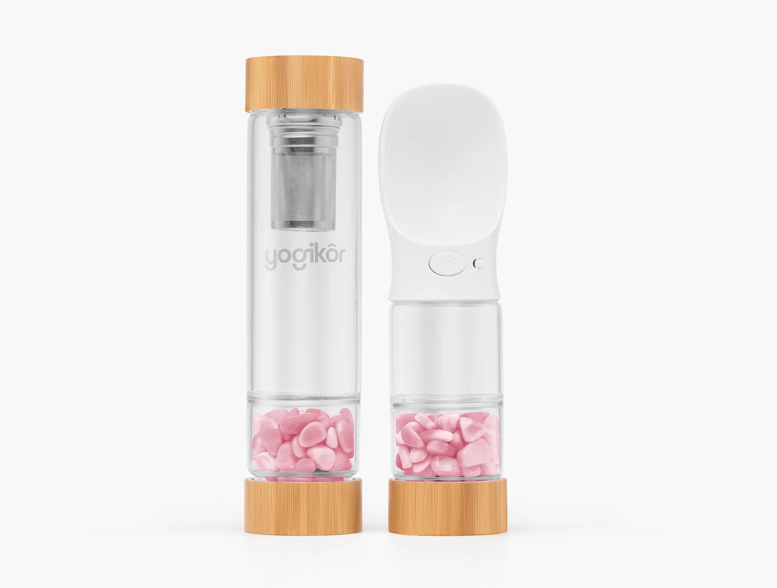 Crystalkor Crystal Water Bottle Set – For You & Your Furry Friend - Rose Quartz