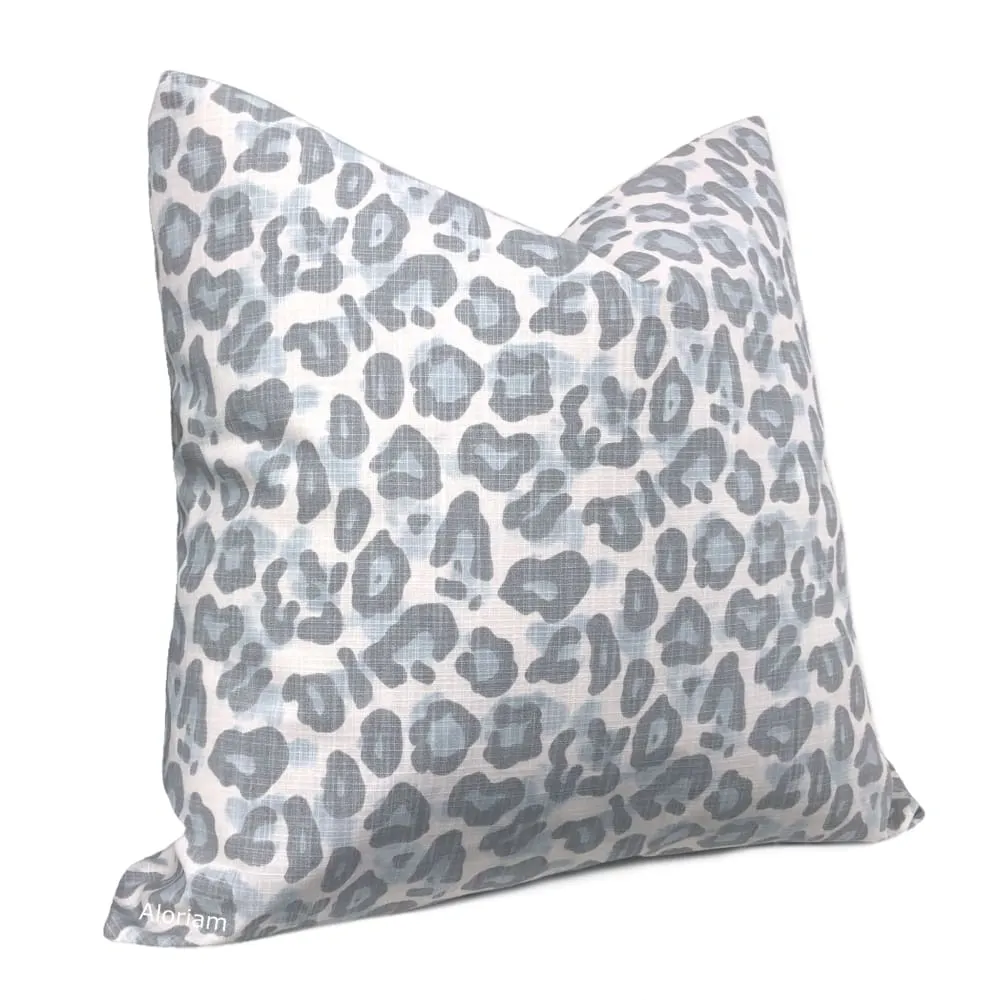 Damon Light Blue Gray Leopard Print Pillow Cover