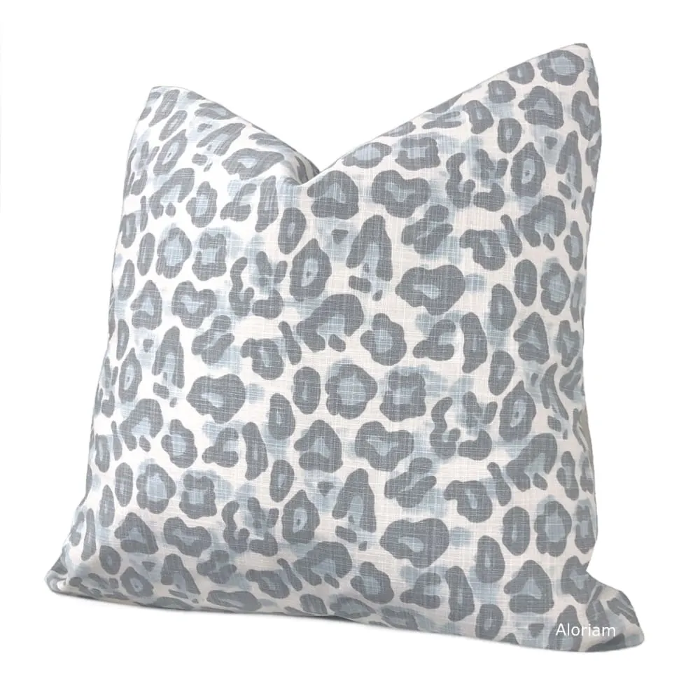 Damon Light Blue Gray Leopard Print Pillow Cover