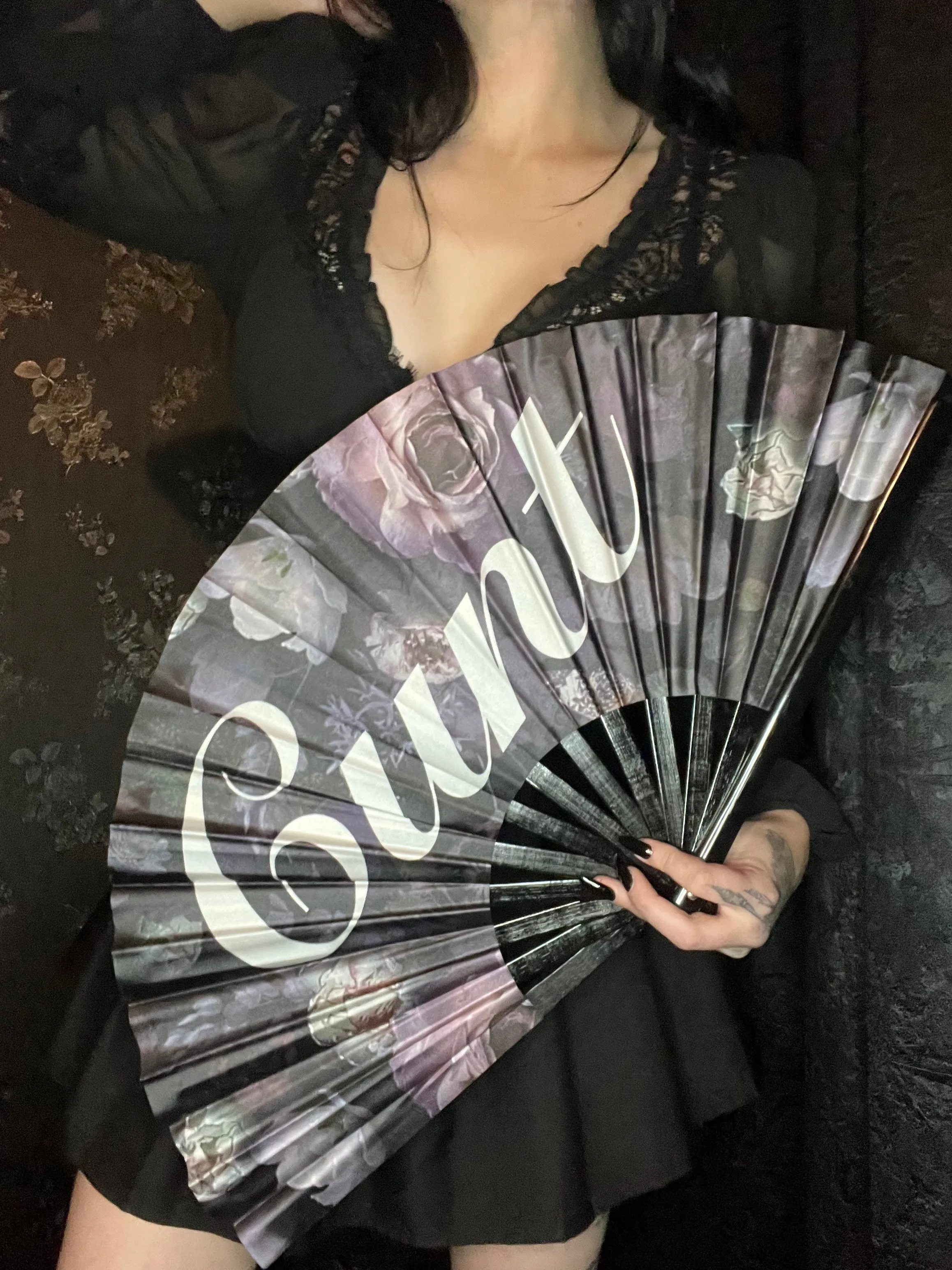 Dark Floral C*nt Hand Fan