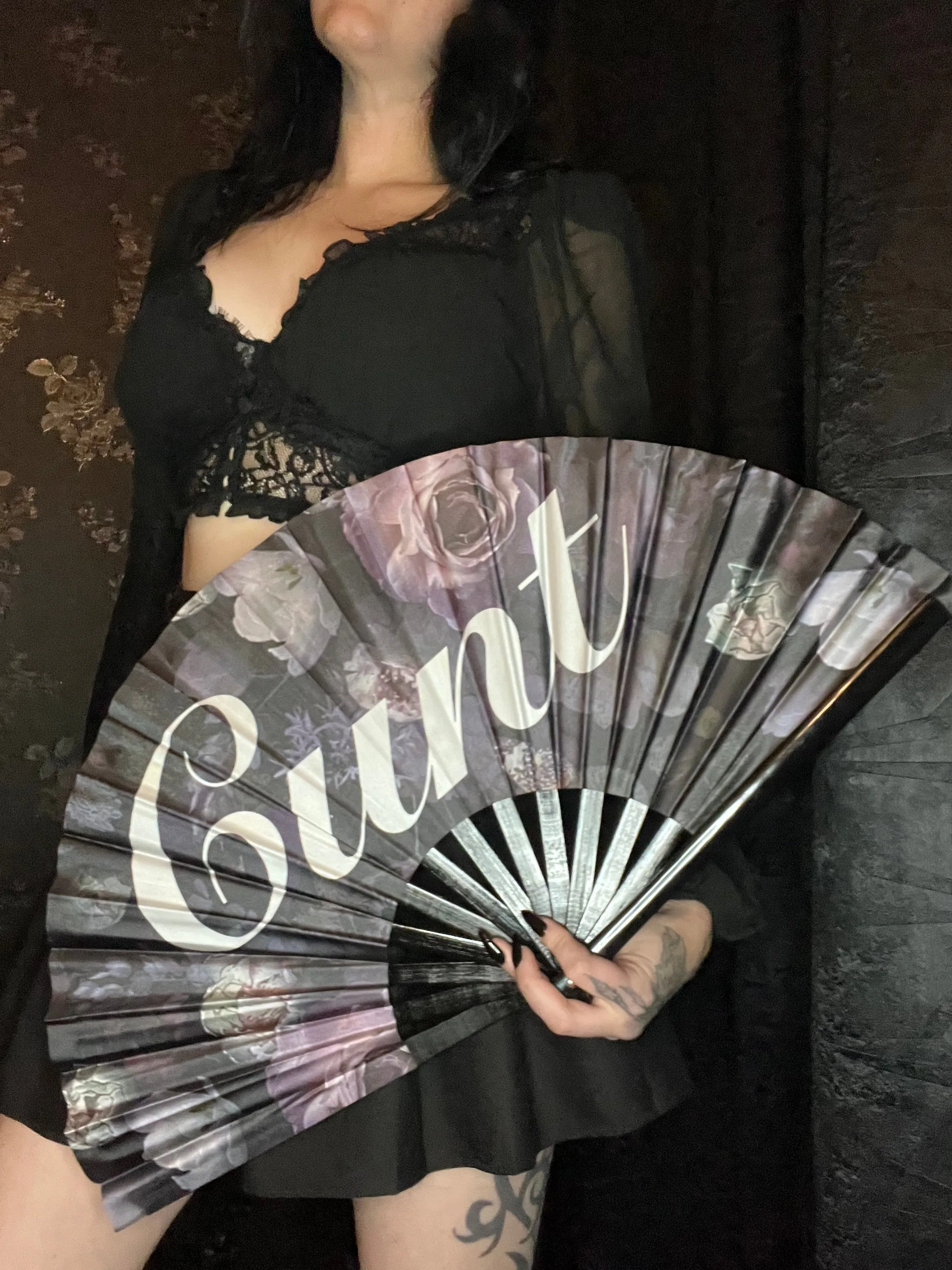 Dark Floral C*nt Hand Fan