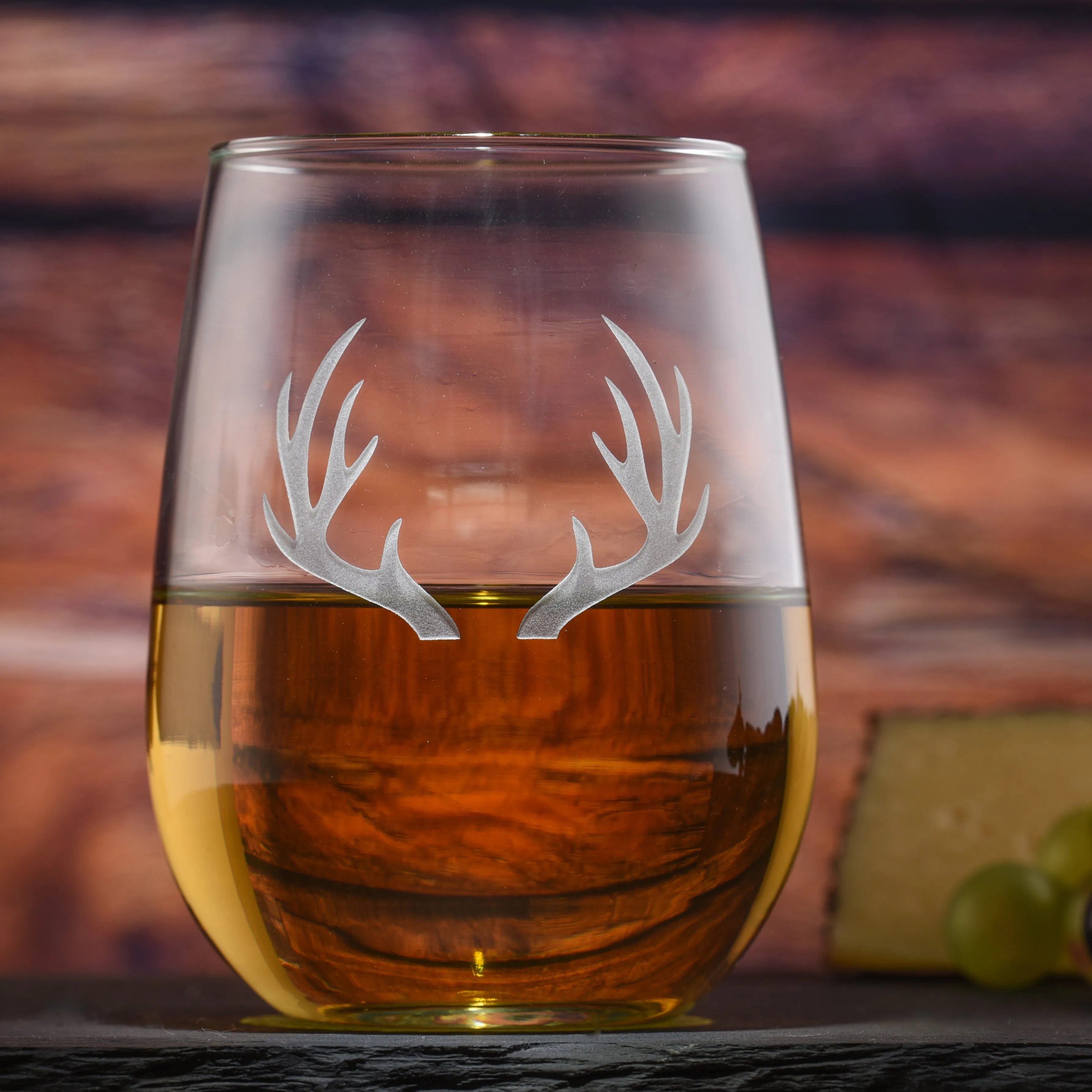 Deer Antlers Stemless Wine Glass Set of 2