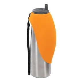 Dog Travel Water Bottle with Silicone Flip Up Bowl — Orange