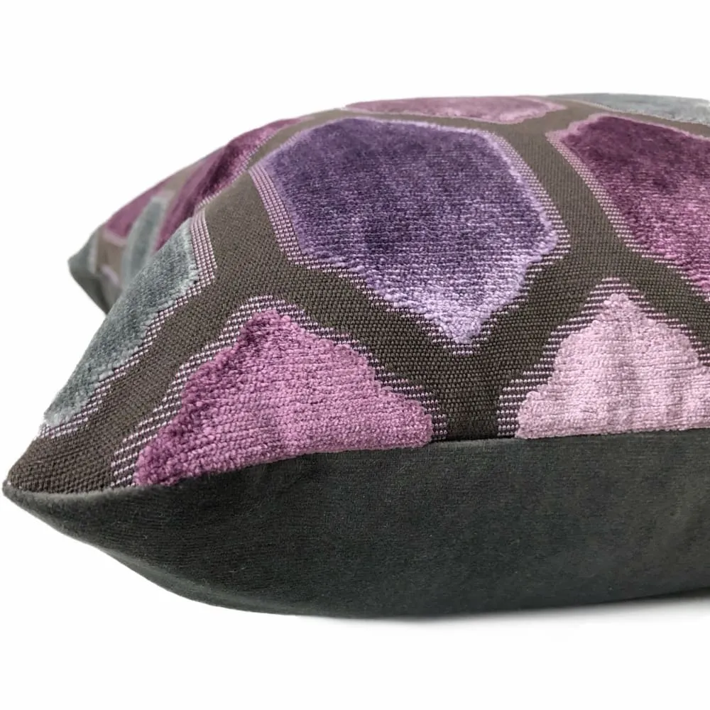 Dorsey Purple Gray Geometric Tile Velvet Pillow Cover