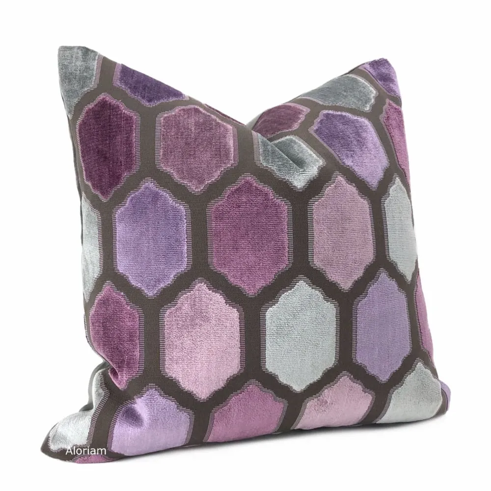 Dorsey Purple Gray Geometric Tile Velvet Pillow Cover