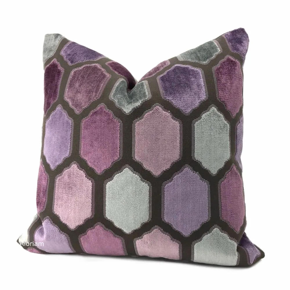 Dorsey Purple Gray Geometric Tile Velvet Pillow Cover