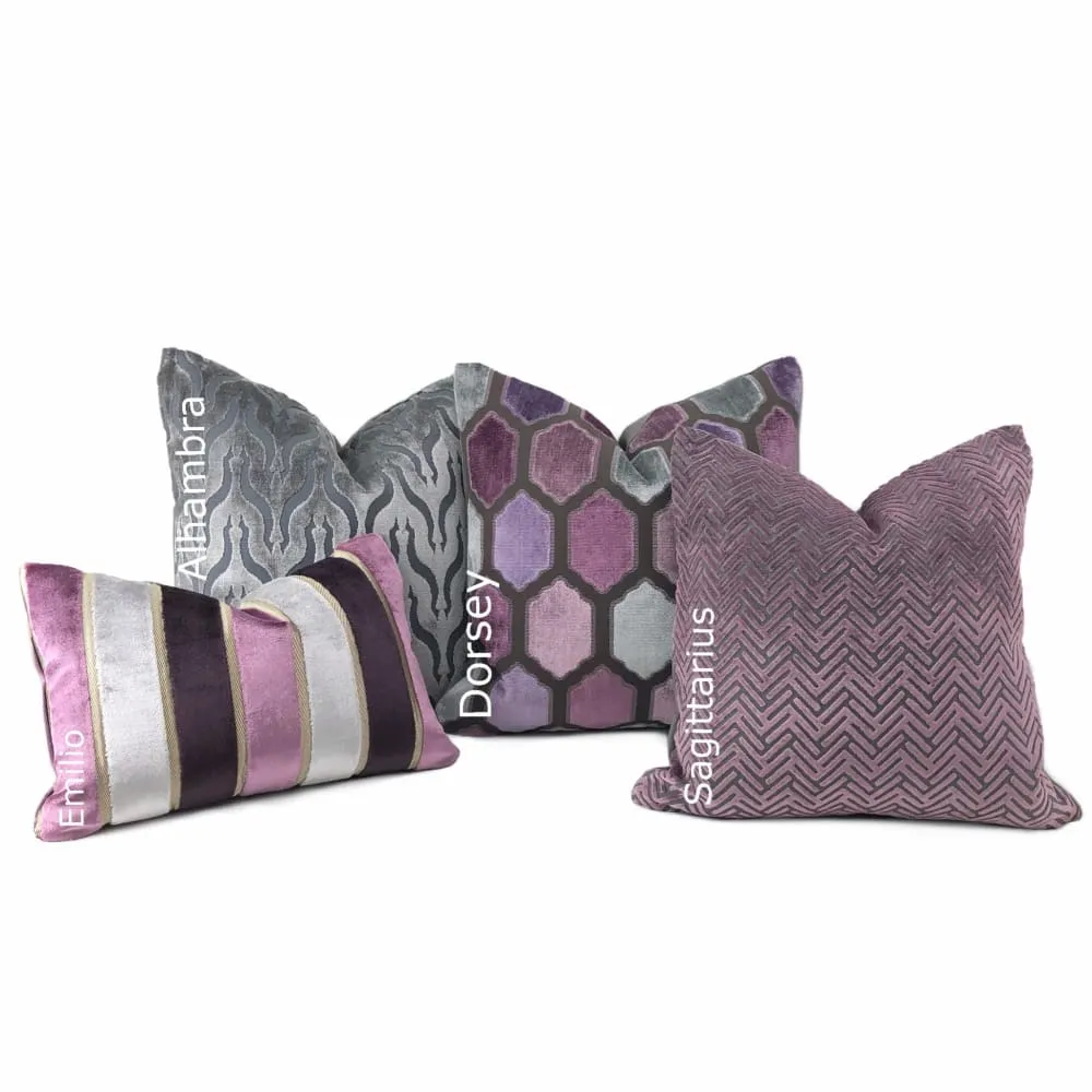 Dorsey Purple Gray Geometric Tile Velvet Pillow Cover