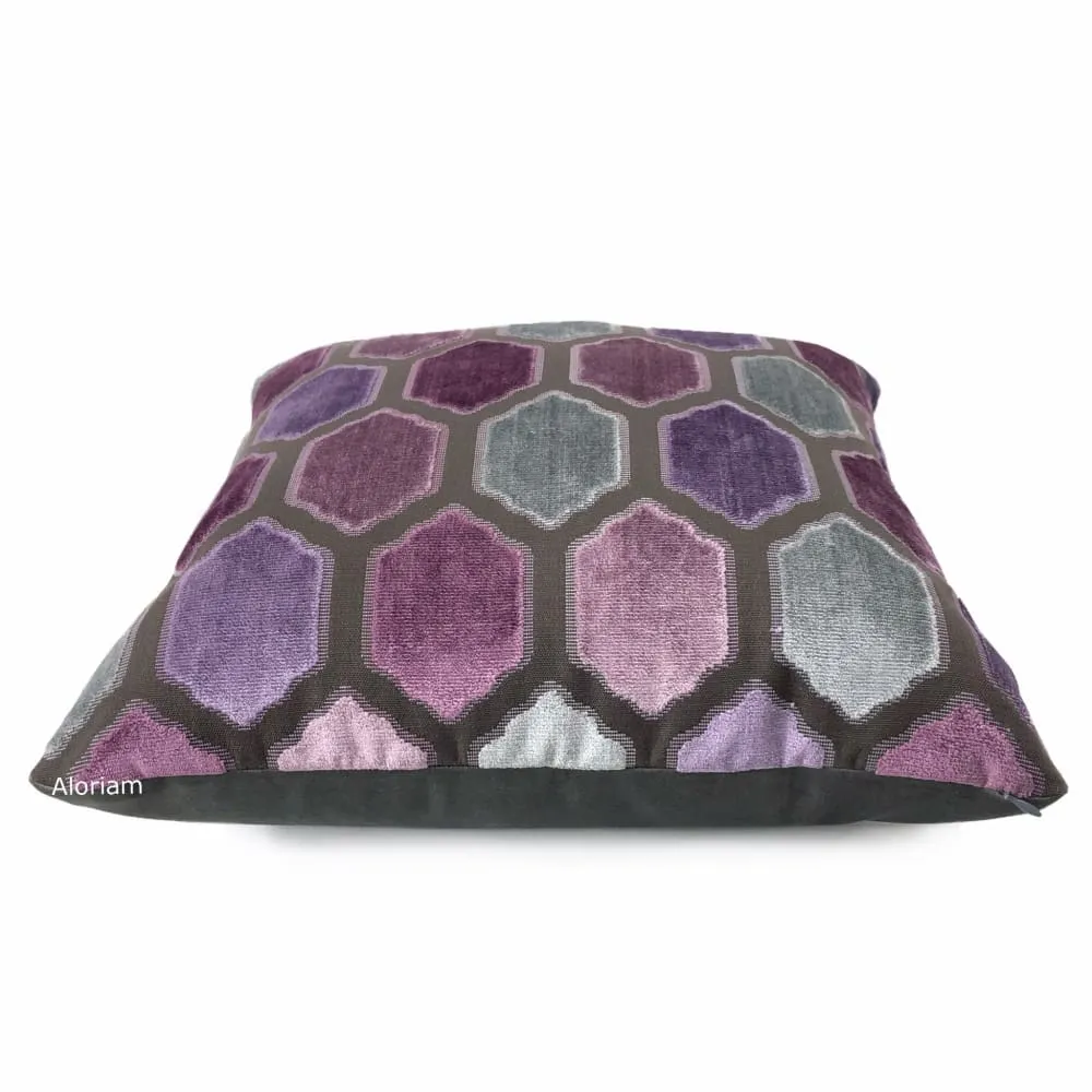 Dorsey Purple Gray Geometric Tile Velvet Pillow Cover