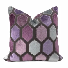 Dorsey Purple Gray Geometric Tile Velvet Pillow Cover