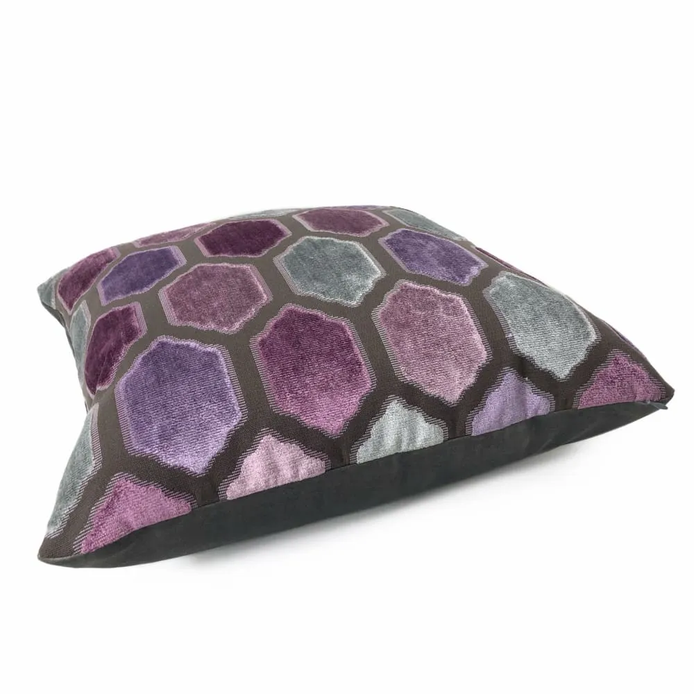 Dorsey Purple Gray Geometric Tile Velvet Pillow Cover