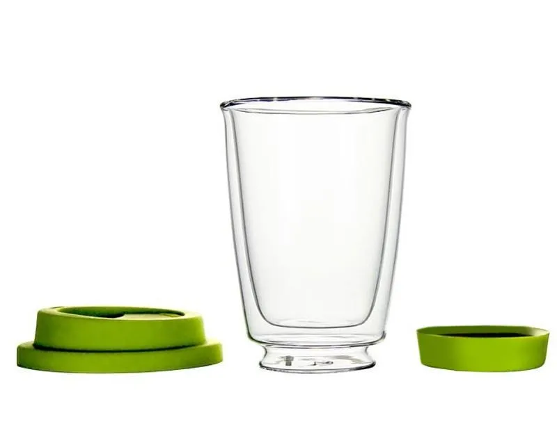 Double Walled Coffee Glasses with Lid 350ml