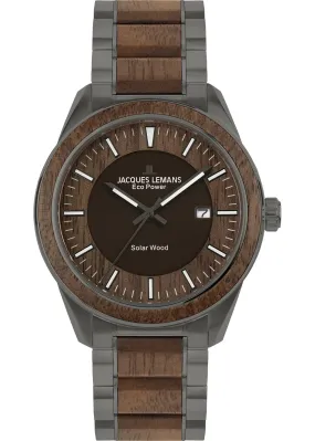 Eco Power Solar Wood Stainless Steel Grey Men's Bracelet Watch