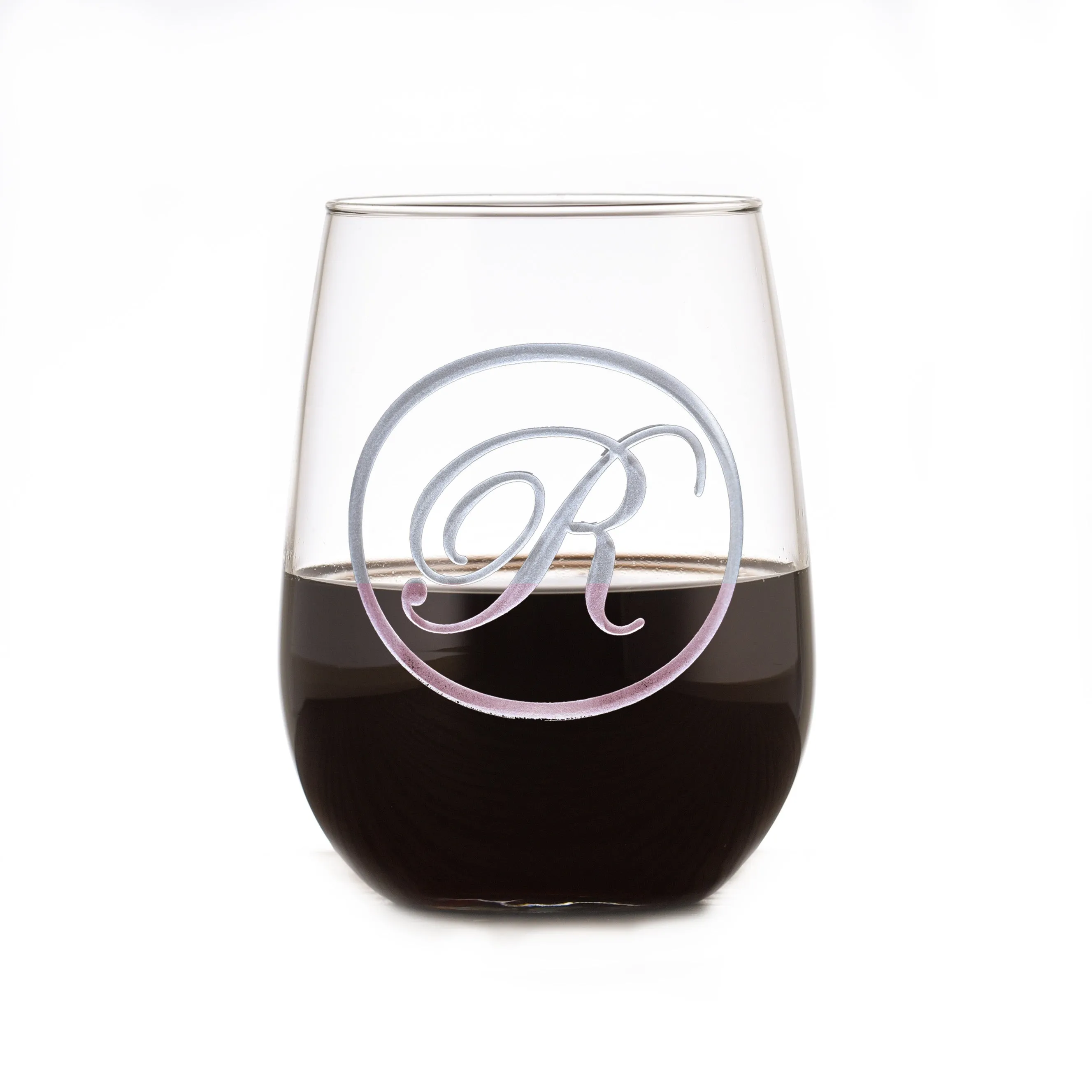 Edwardian Script Monogram Stemless Wine Glass