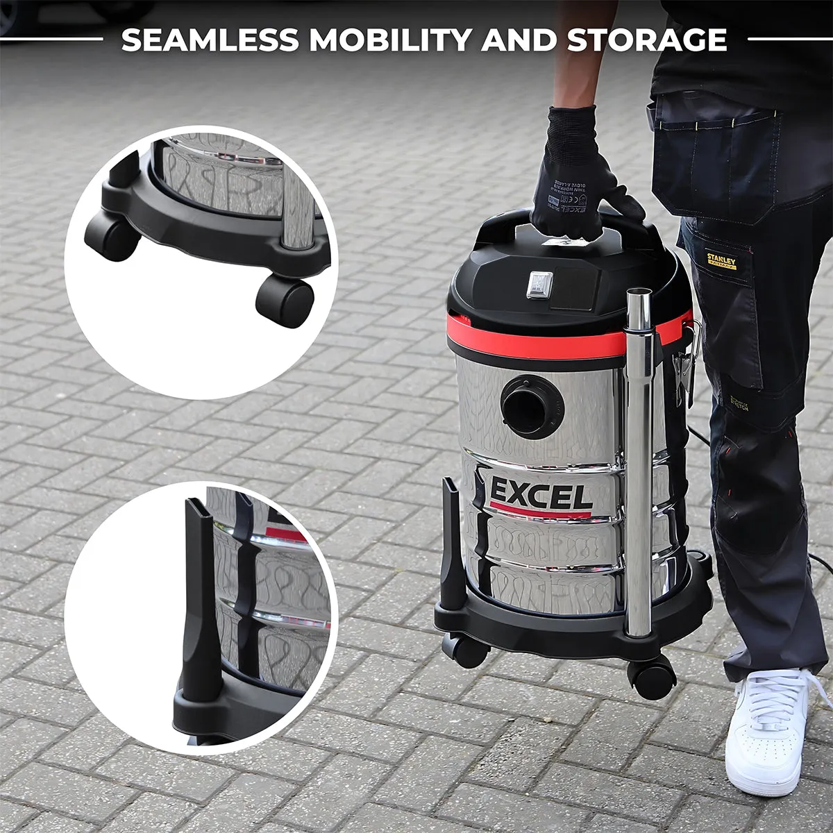 Excel 30L Wet & Dry Vacuum Cleaner 240V/1400W With Power Take Off Socket