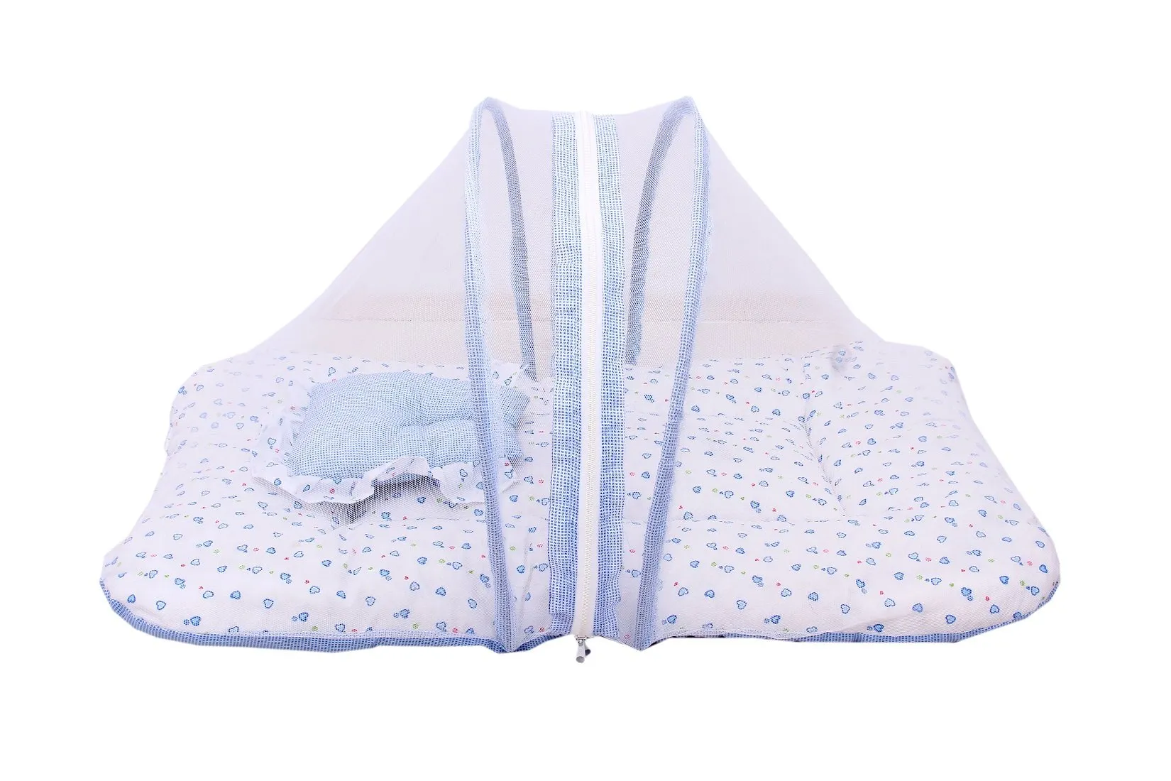 FARETO Baby Boy's And Girl's Cotton Mosquito Net Bed (Blue, 0-6 Months)