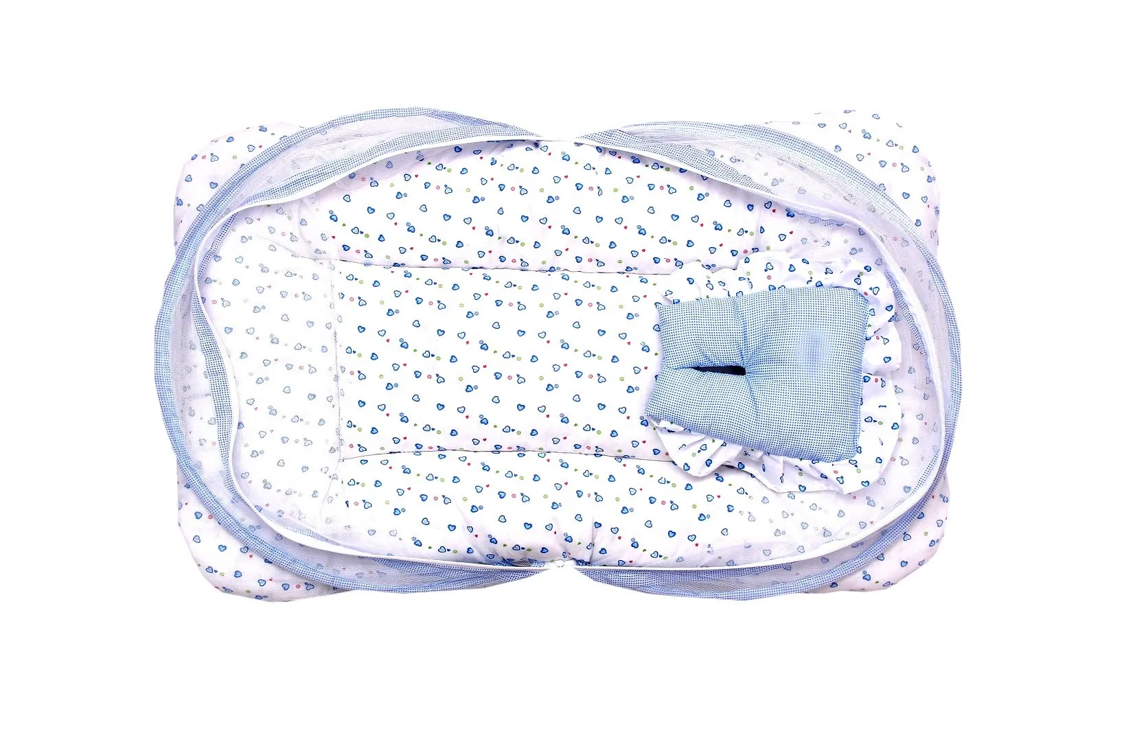 FARETO Baby Boy's And Girl's Cotton Mosquito Net Bed (Blue, 0-6 Months)