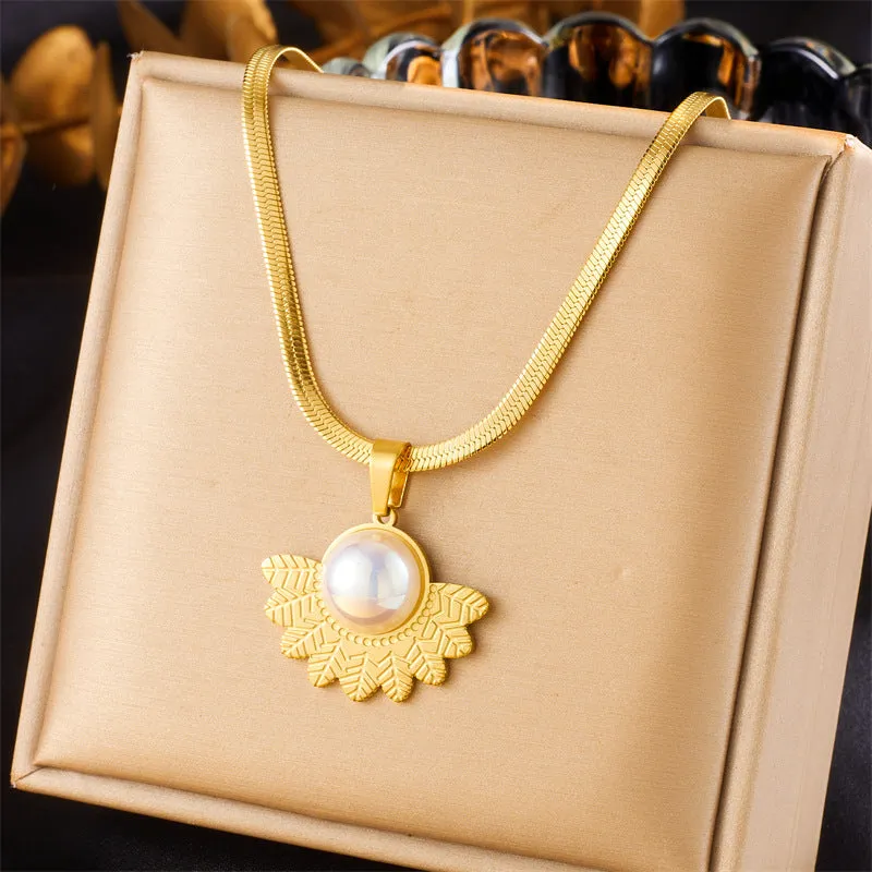 Fashion Fan-Shape Chain Stainless Steel Electroplating Necklaces