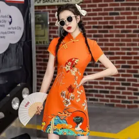 Floral fan cheongsam qipao dress