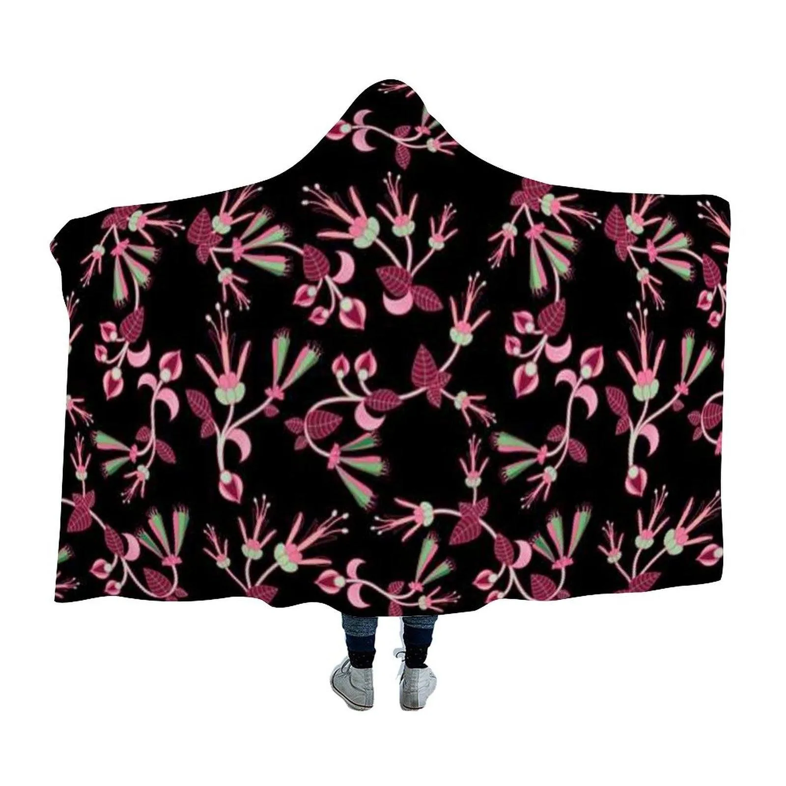 Floral Green Black Hooded Blanket