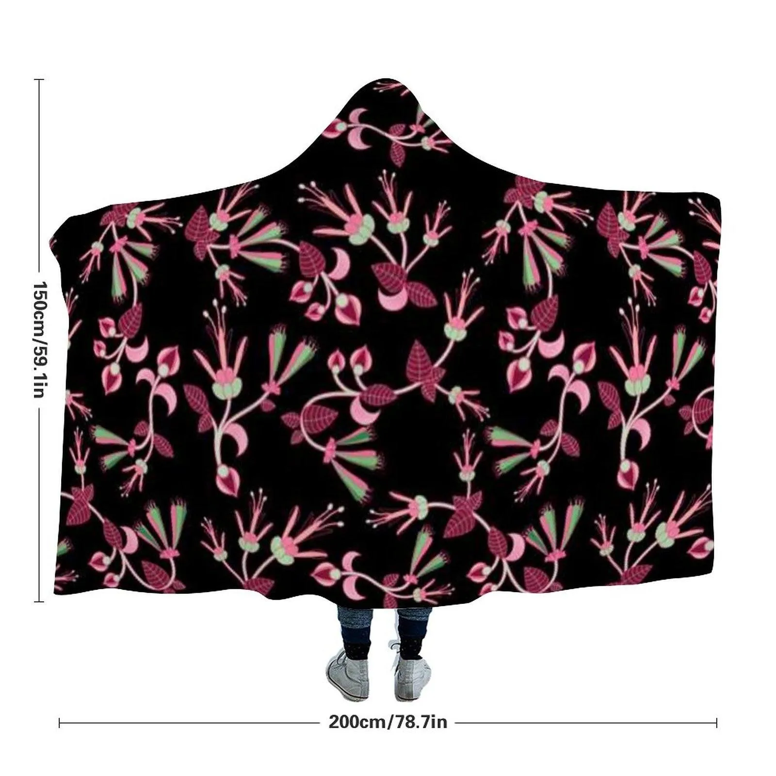 Floral Green Black Hooded Blanket