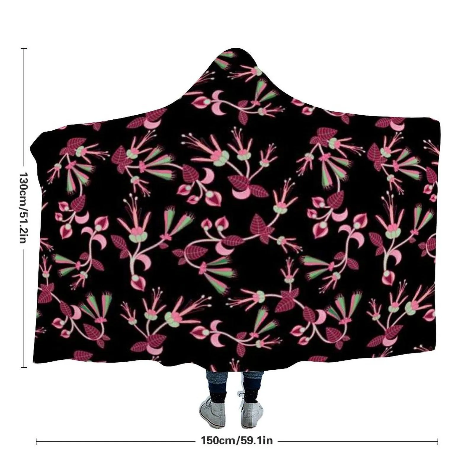 Floral Green Black Hooded Blanket