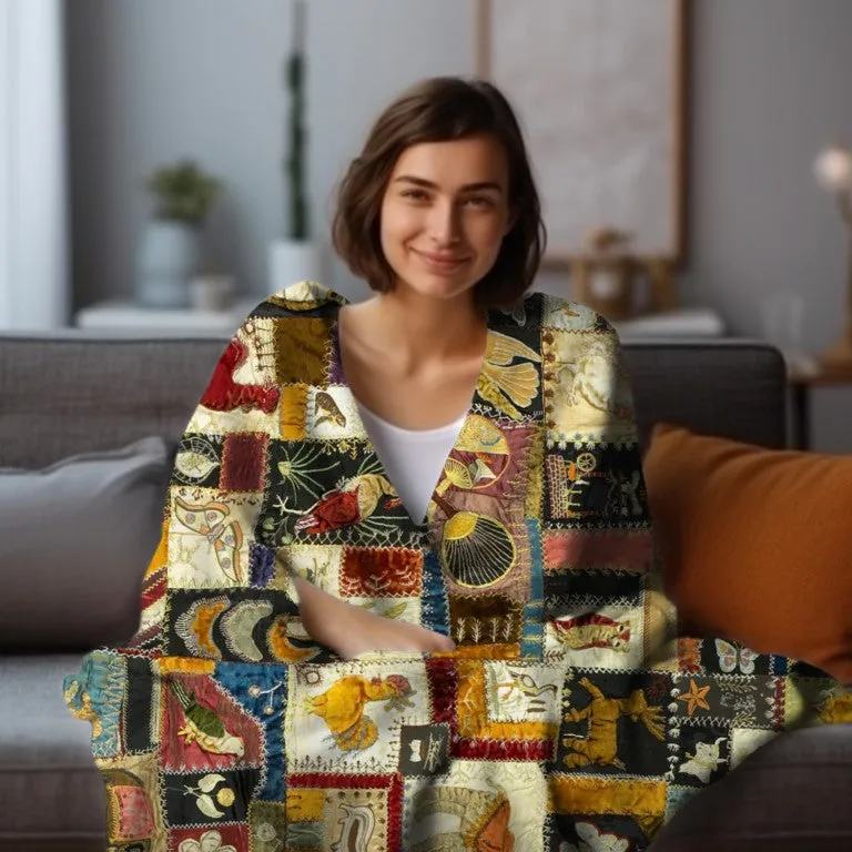 Florence Marving's Crazy Quilt Velveteen Throw Blanket