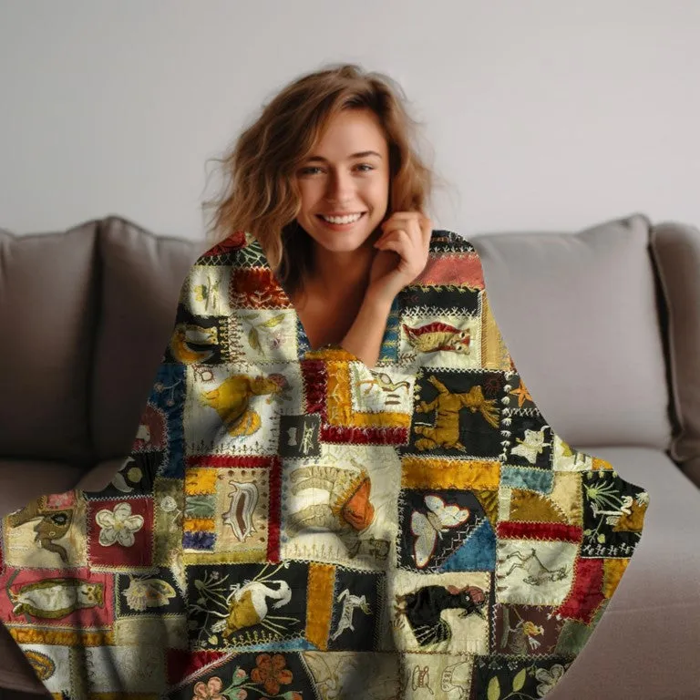 Florence Marving's Crazy Quilt Velveteen Throw Blanket