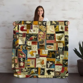 Florence Marving's Crazy Quilt Velveteen Throw Blanket