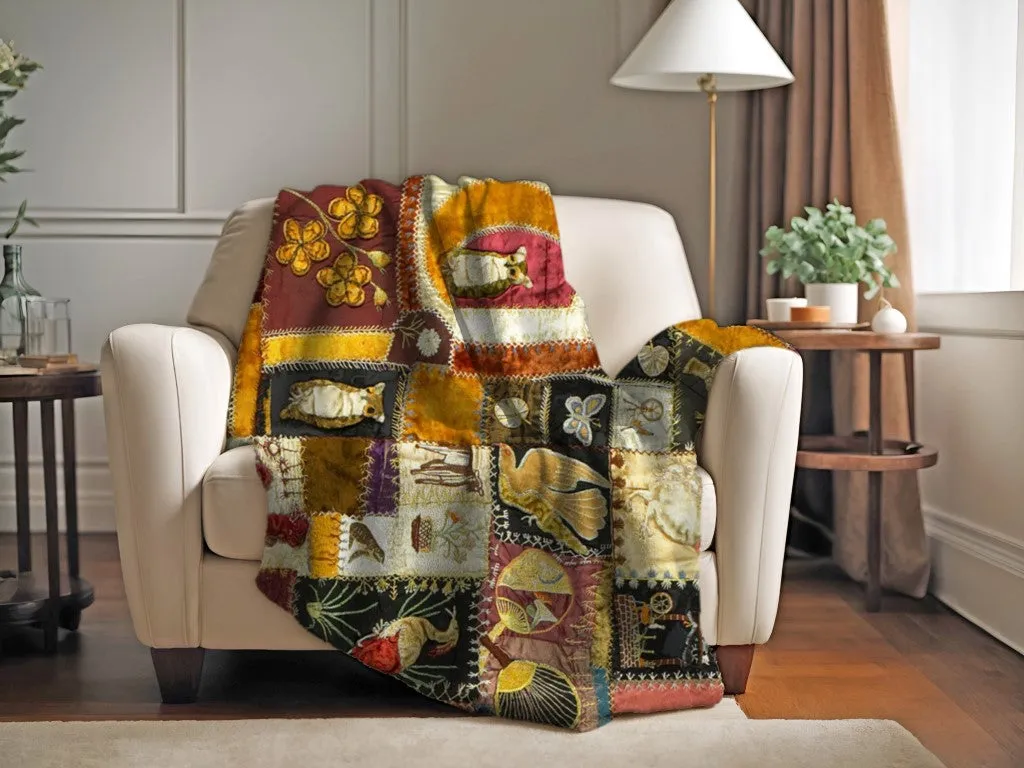 Florence Marving's Crazy Quilt Velveteen Throw Blanket