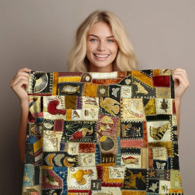 Florence Marving's Crazy Quilt Velveteen Throw Blanket