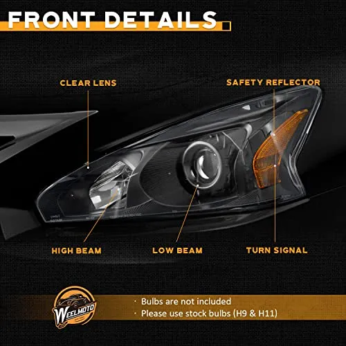 For 2013-2015 NISSAN Altima Sedan Headlights (Black)