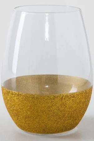 Gold Glitter Dipped Stemless Wine Glass