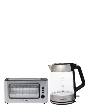 Goldair Ultimum 2 Piece Glass Kettle & Toaster Breakfast Pack - Silver