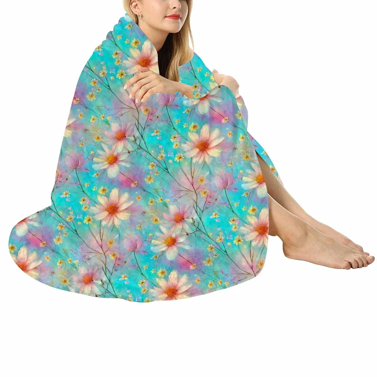 Green Floral  Circular Micro Fleece Blanket 47"