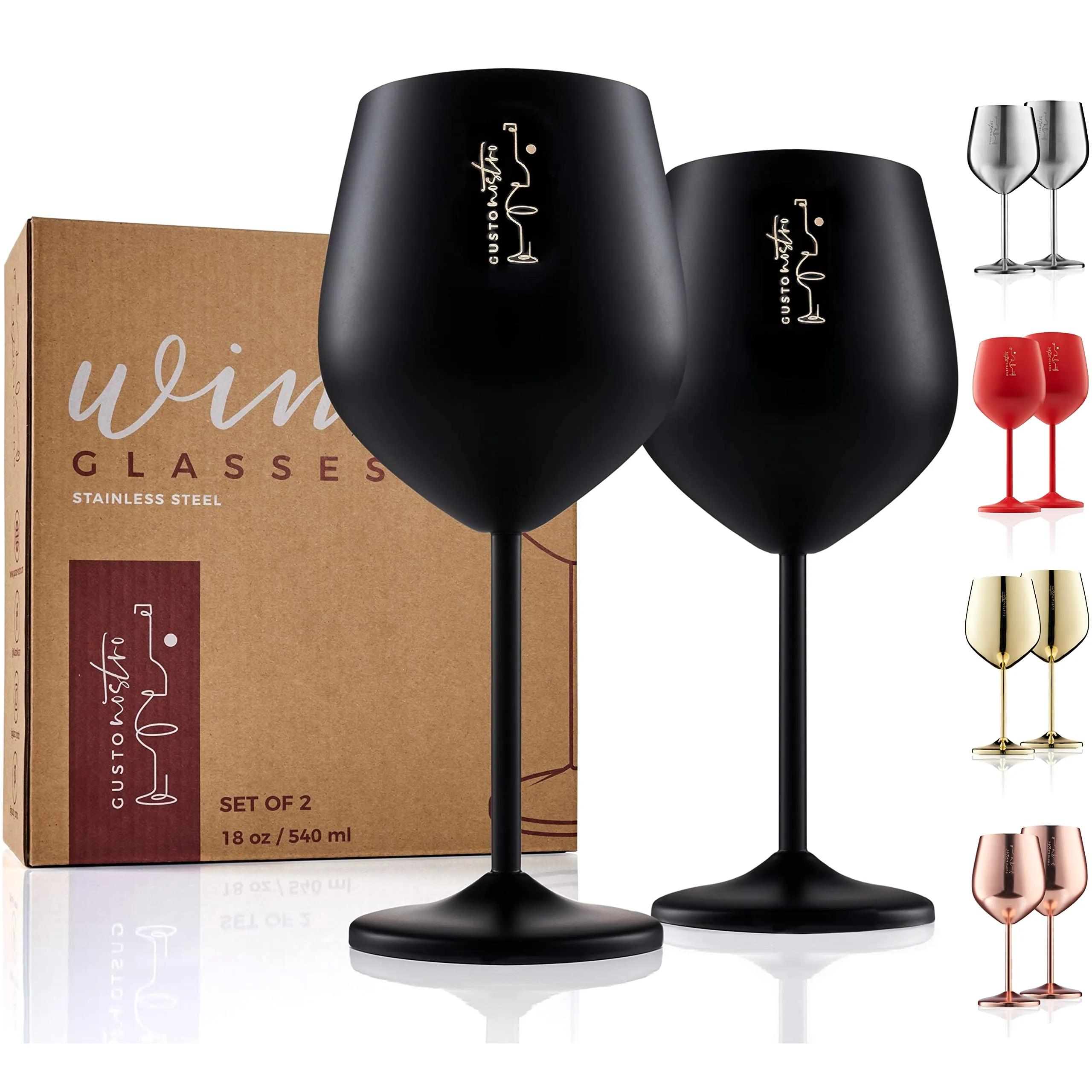 Gusto Nostro Stainless Steel Wine Glass Unbreakable Black Wine Glasse set of 2