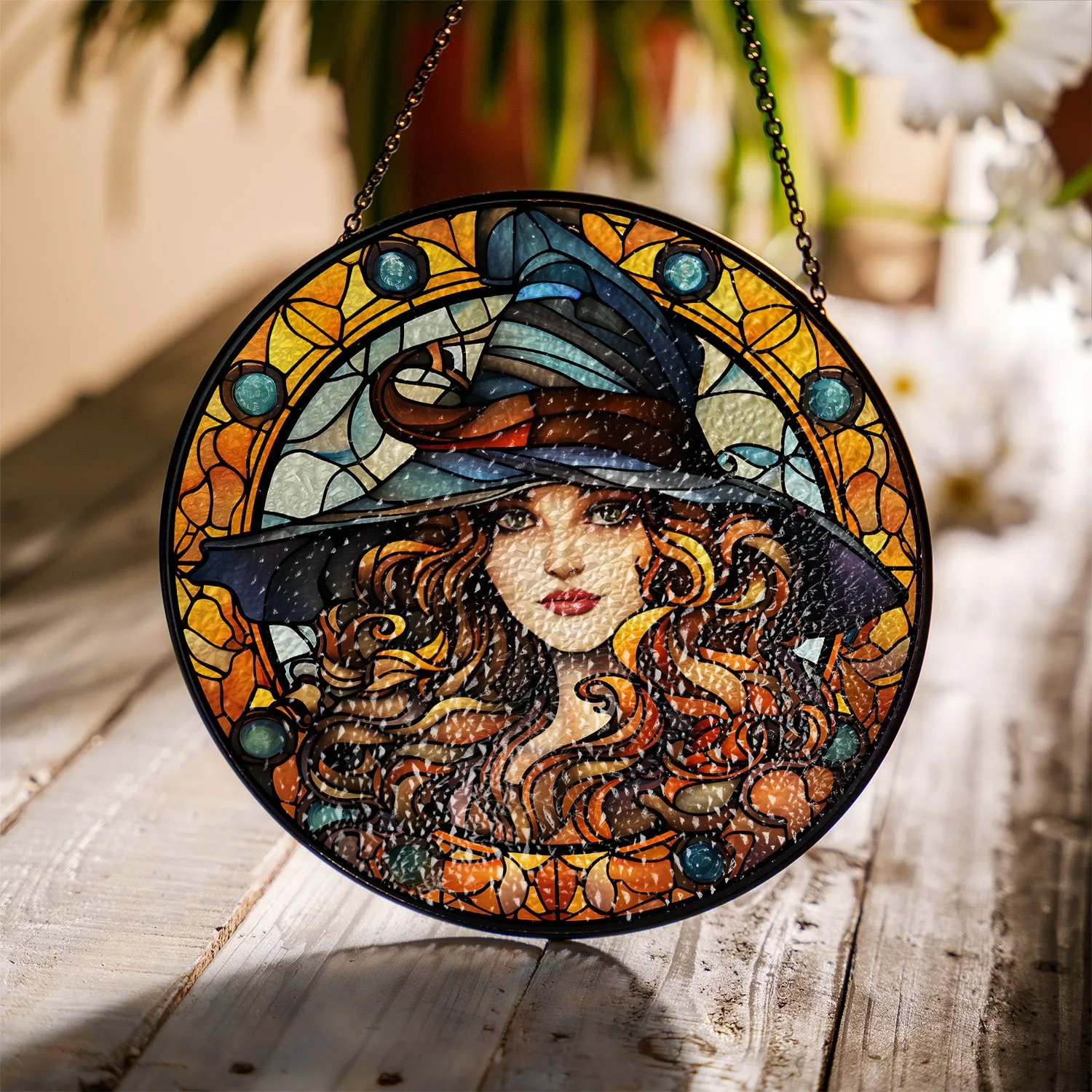 Halloween Stained Glass Suncatcher Collection | Decorative Window Hanging | 2 Sizes | Holiday Decor Accents | Witch Beauty